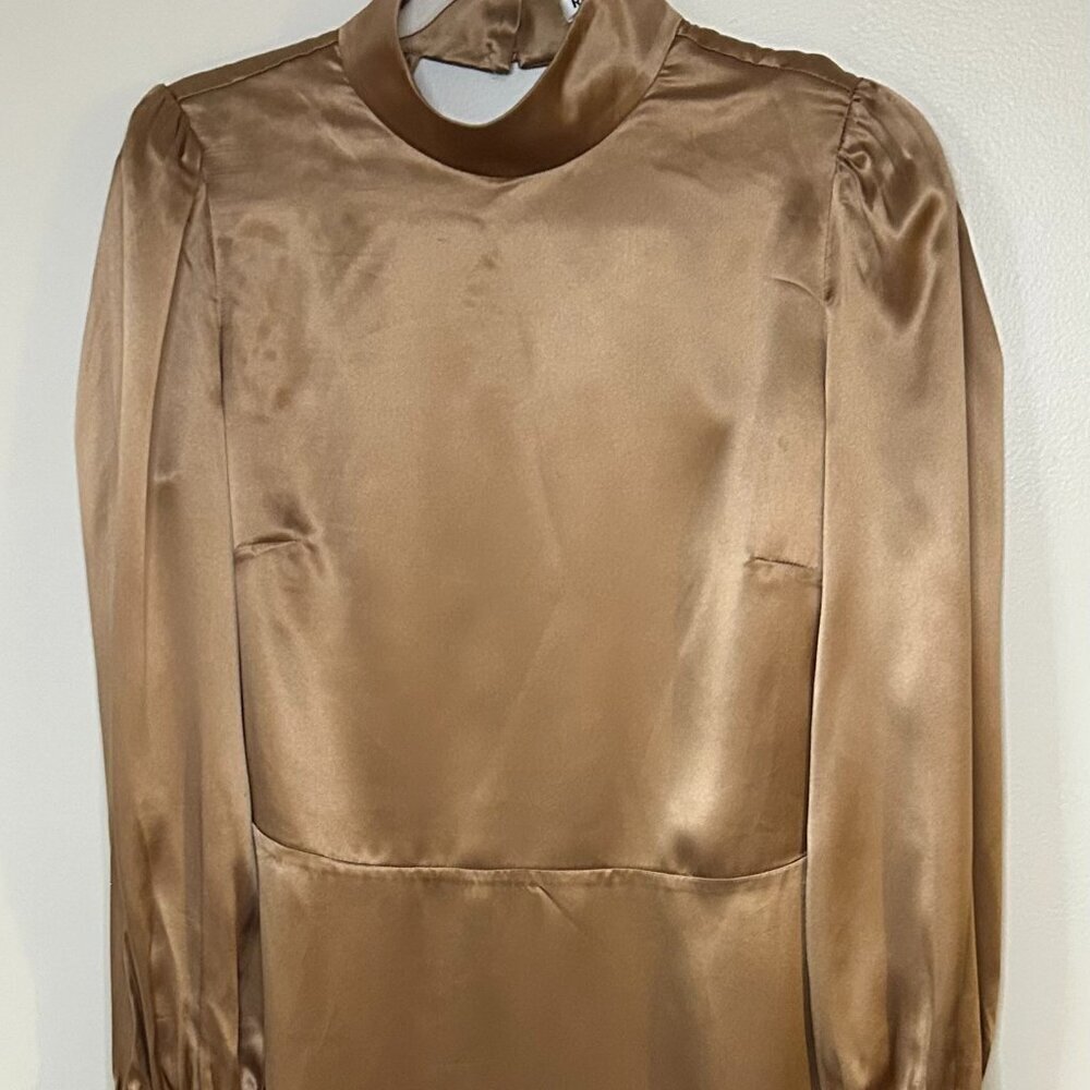 Reformation Silk Mini Dress With Tags in Brown Silk Size Size M/8 - Picture 3 of 9